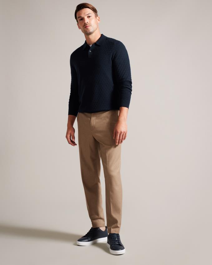 Polo Ted Baker Long Sleeve Knitted Bleu Marine Homme | BUV-29223441